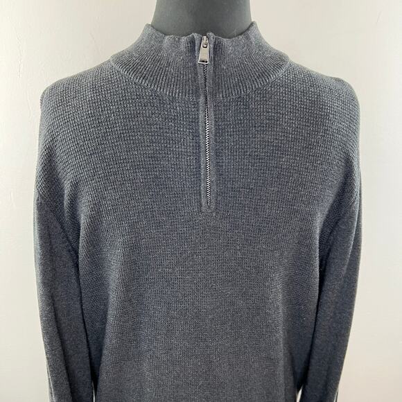 HUGO BOSS Dark Gray Slim Fit Extra Fine Merino Wool Pullover Knit Sweater Size M - Picture 3 of 7